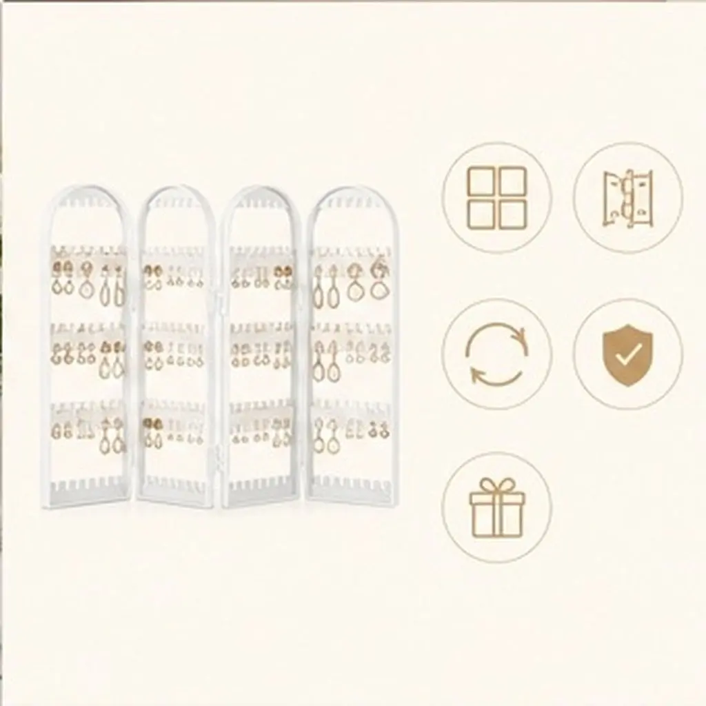 Foldable Jewelry Organizer 4-Door Earring Holder Display Stand for Women Earring Storage Dust Protection Gift Choice
