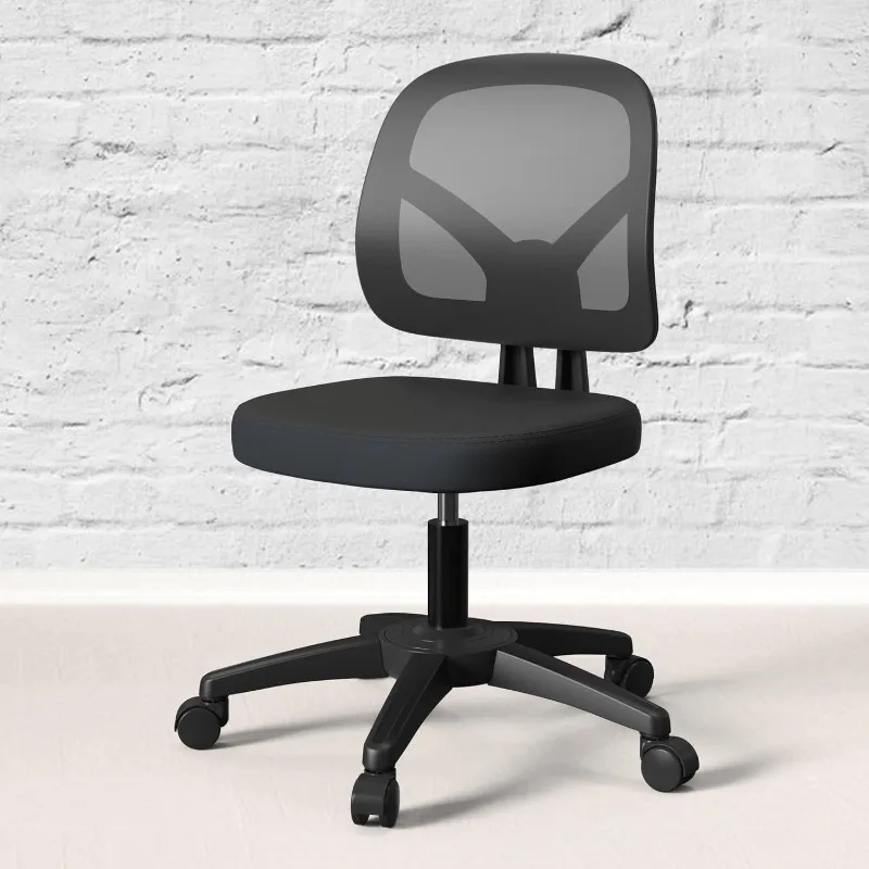 

Armless Mesh Small Office Computer Desk Chair Without Armrests Adjustable Height with Lumbar Support for Home