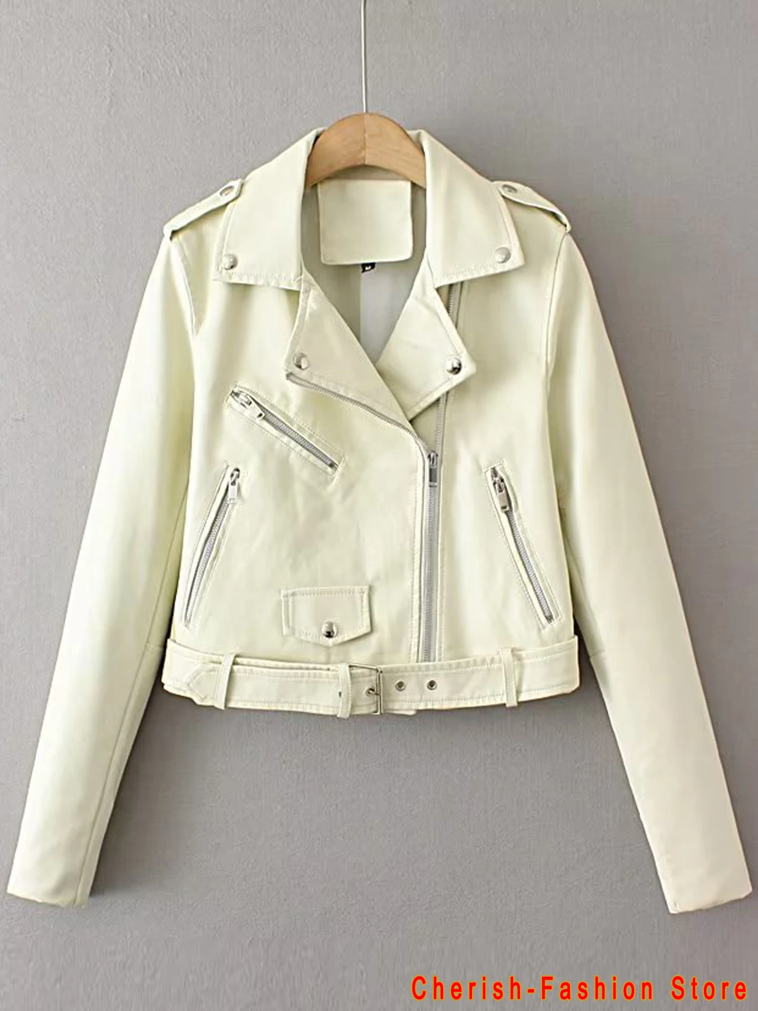 New Arrival 2023 brand Winter Autumn Motorcycle leather jackets Green leather jacket women leather coat slim PU jacket Leather