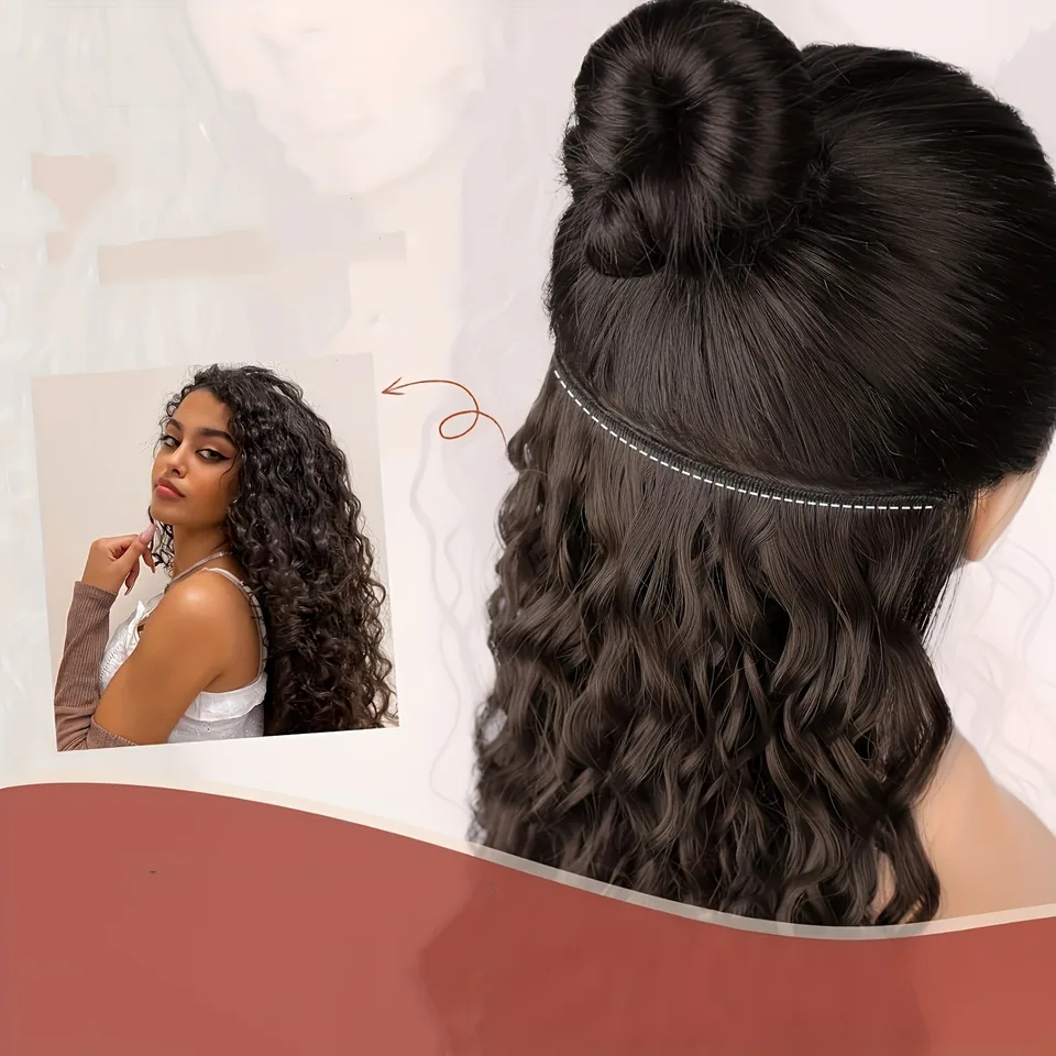 9 piezas de extensiones de cabello rizado con clip de 22 pulgadas, postizos sintéticos largos y gruesos para mujer, marrón oscuro 4