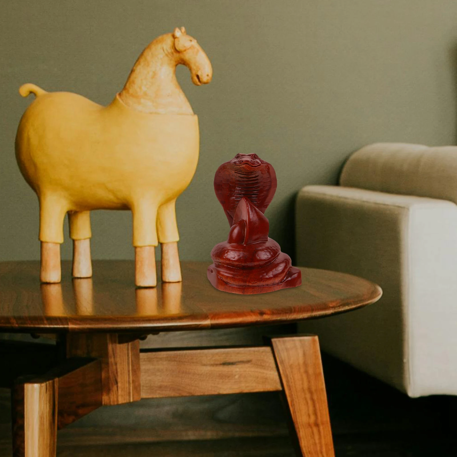 

Wooden Snake Figurine 10CM Home Garden Decor Realistic Carved Snake Statue LifelikeSnake Model Party Prop prank