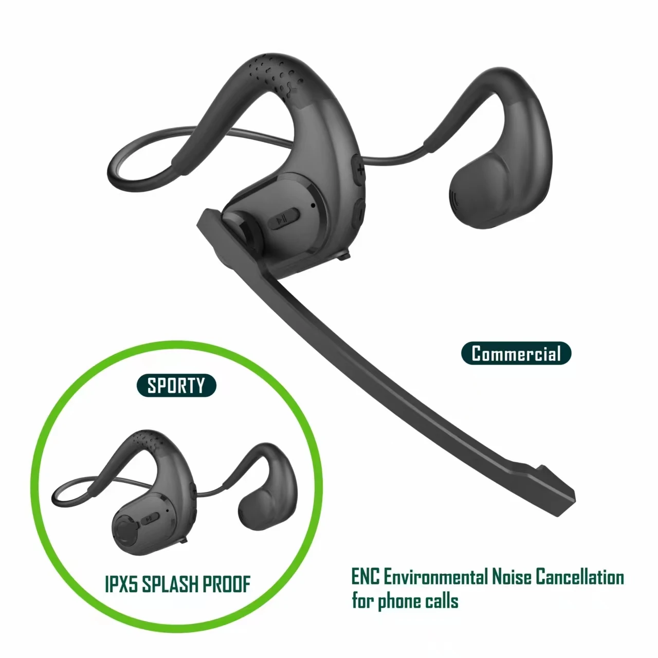 New Generation Air Conduction Professional Headset Open EAR Commercial Earphones ENC Magnetic Detachable Boom Microphone Stereo