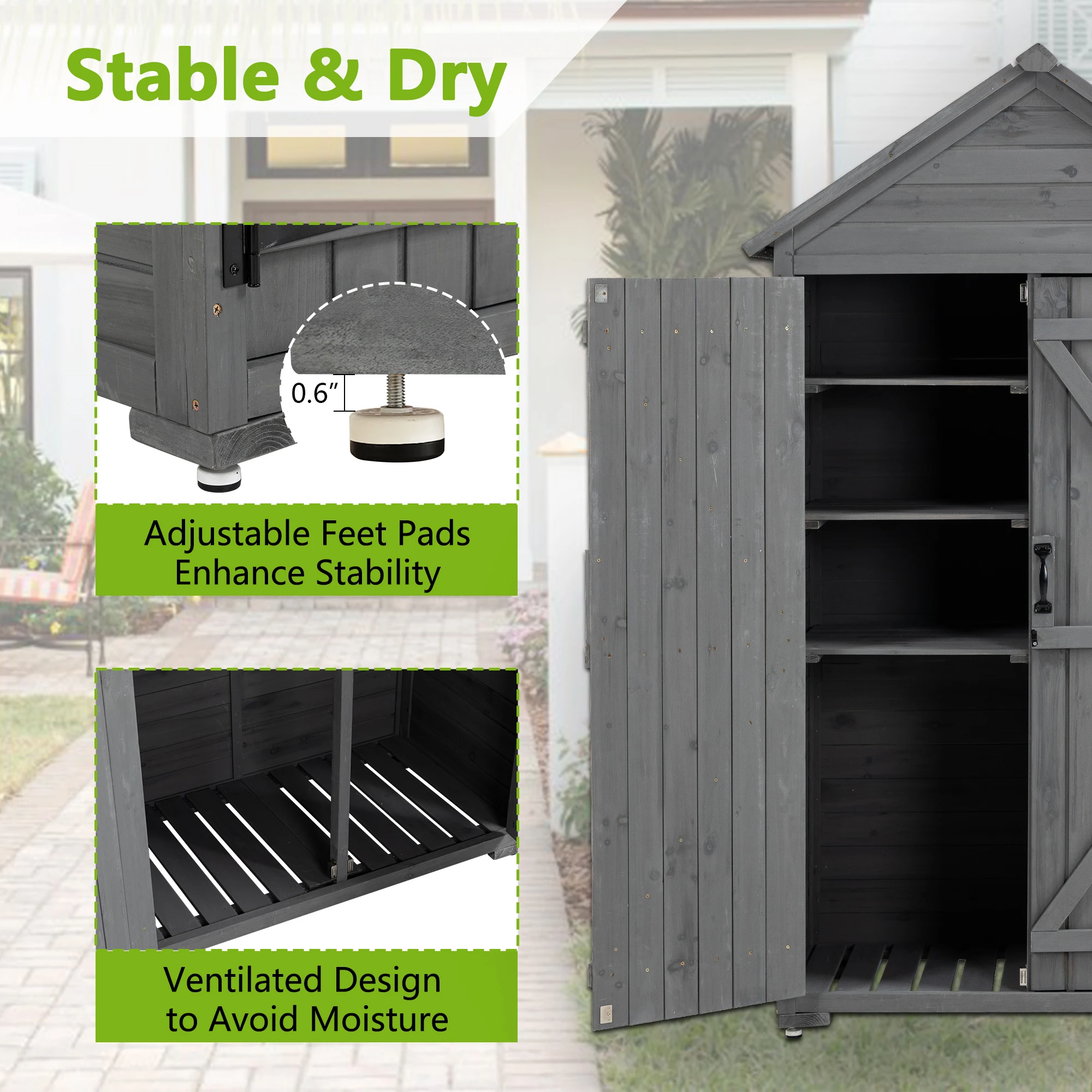 Outdoor Storage Cabinet, Garden Wood Tool Shed, Outside Wooden Shed Closet with Shelves and Latch for Yard 39.56