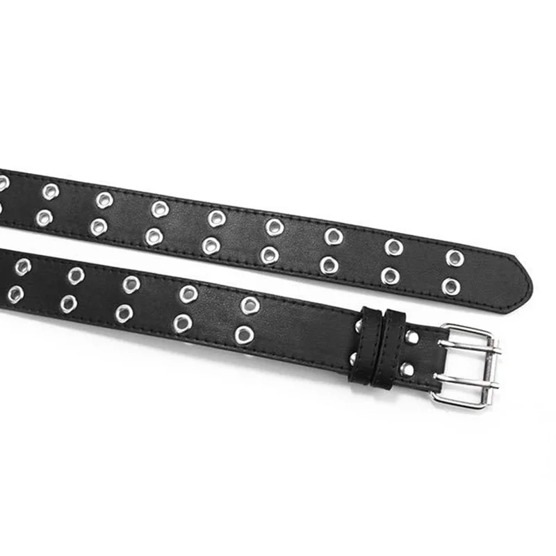 Punk PU Leather Belt for Child Double Holes Metal Pin Buckle Kids Waist Strap Boys Girls Jeans Pants Black Waistband