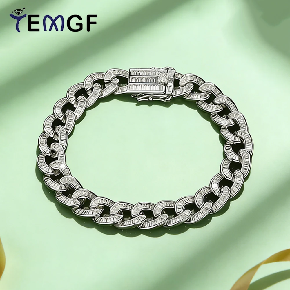 

TEMGF кубинский браслет шириной 10,2 мм, прямоугольная инкрустация цирконом, стерлинговое серебро S925, ювелирные изделия для женщин и мужчин, пара, модные предметы, подарки