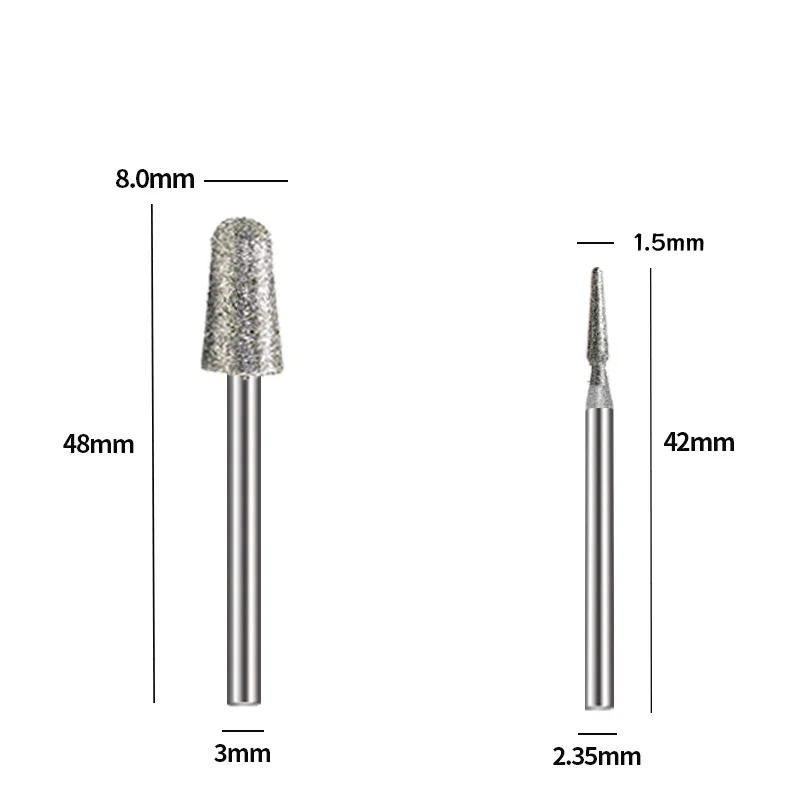 5-50pcs 2.35/3mm Shank Diamond Grinding Head Bullet Mount Bit 0.8/1/1.5/2/3-10mm Jade Metal Deburring Polishing Tool Accessories