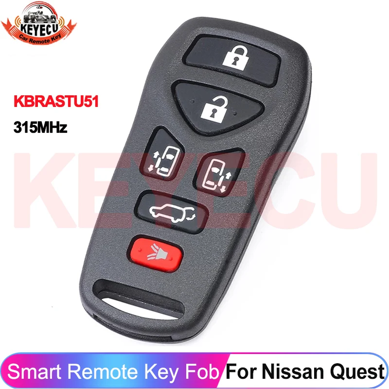KEYECU 6 Buttons KBRASTU51 For Nissan Quest 2004 2005 2006 2007 2008 2009 Remote Car Key 315MHz Fob