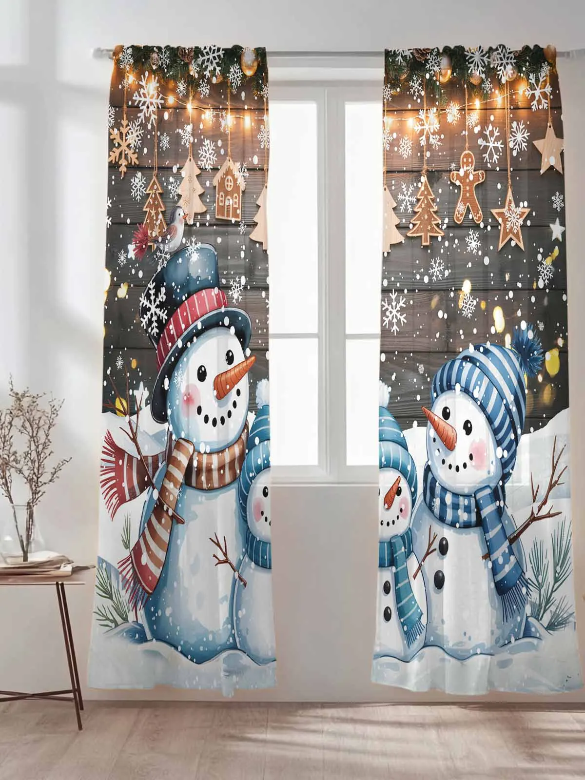 

Winter Christmas Pine Branch Ball Tulle Sheer Curtains for Living Room Bedroom Kitchen Decoration Voile Organza Curtains