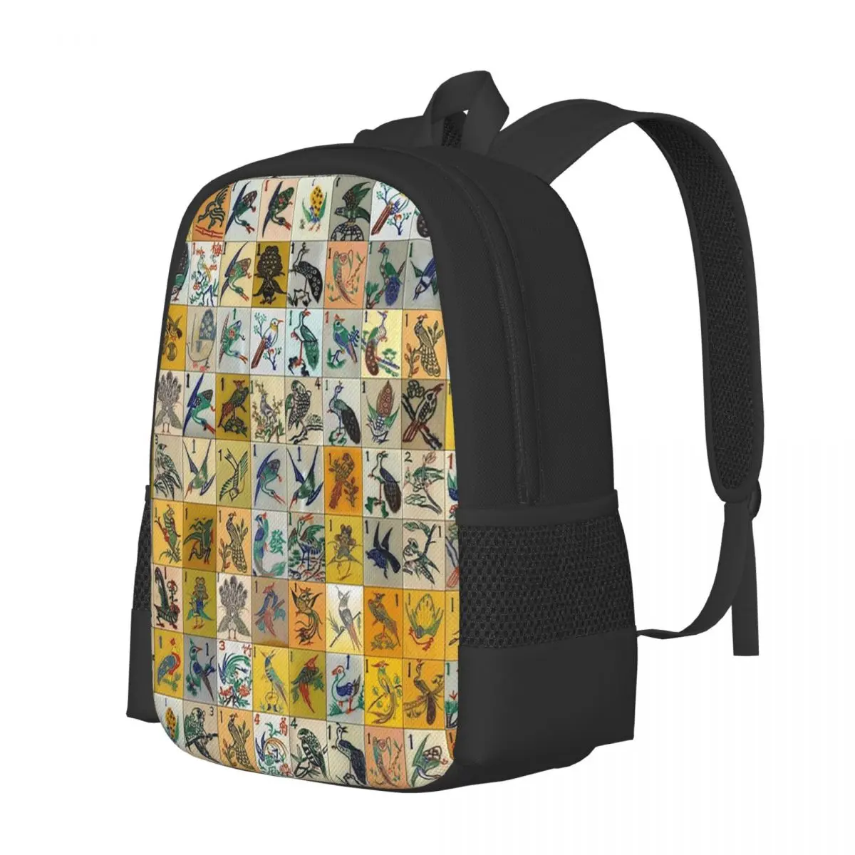 Mah Jongg Birds Mahjong Tiles Student Backpack School Bag Hiking Travel Daypack for Men Women Fashion Bookbag Shoulder Bags