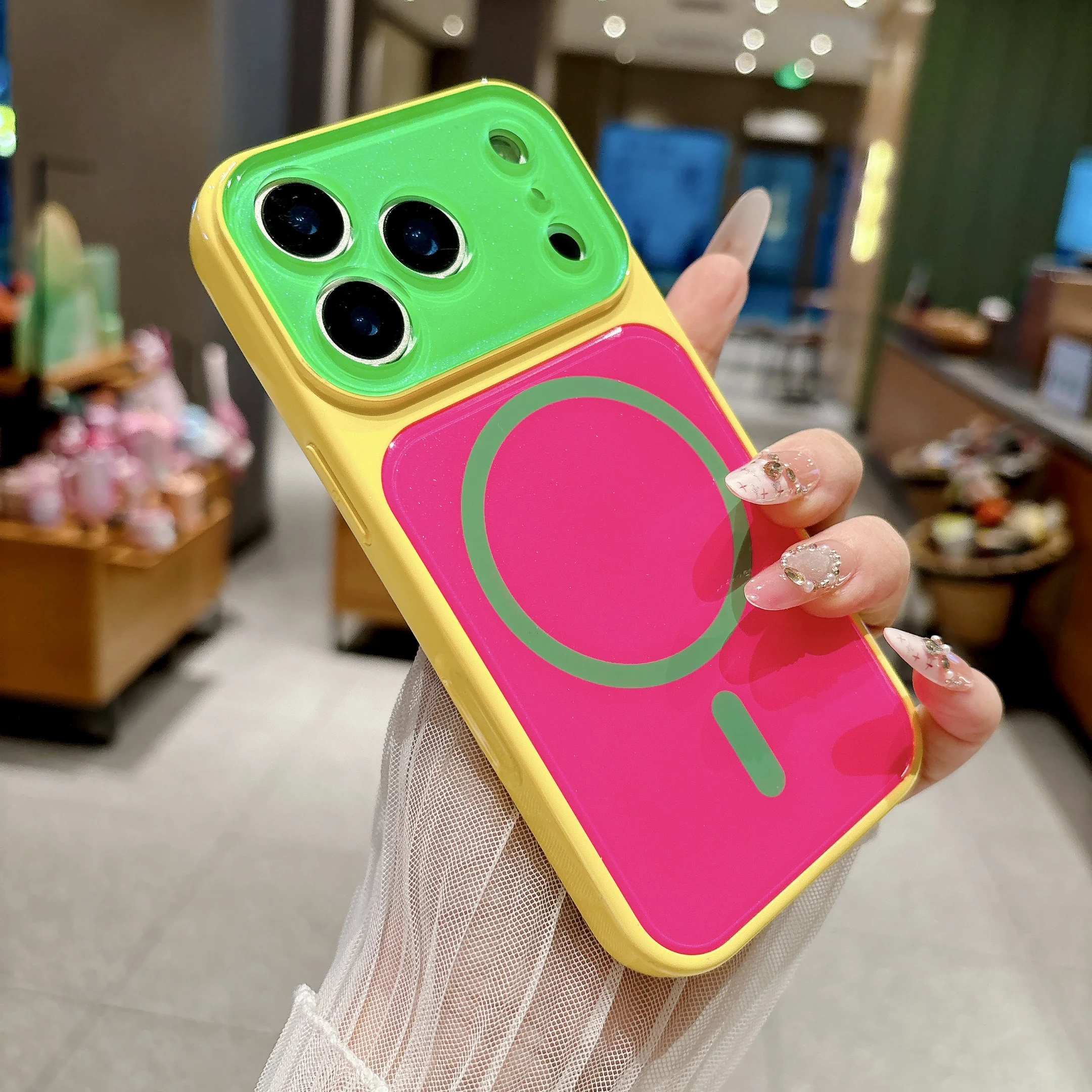 14 Colors Magnetic Case For iPhone 18 17 16 15 14 Pro Max For MagSafe Colorful Crystal Glitter Back Soft Bumper Cover Shockproof