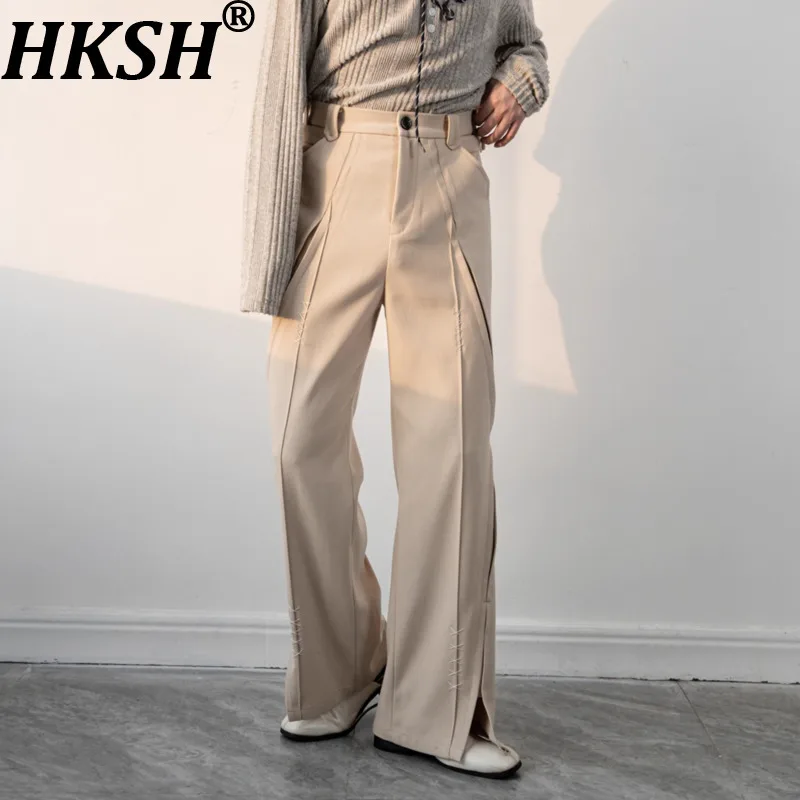 

HKSH Spring Autumn New Men Tide Korean Vibe Deconstructed Patchwork Slit Straight Casual Suit-Pants Draped Chic Ins Vibe HK20342