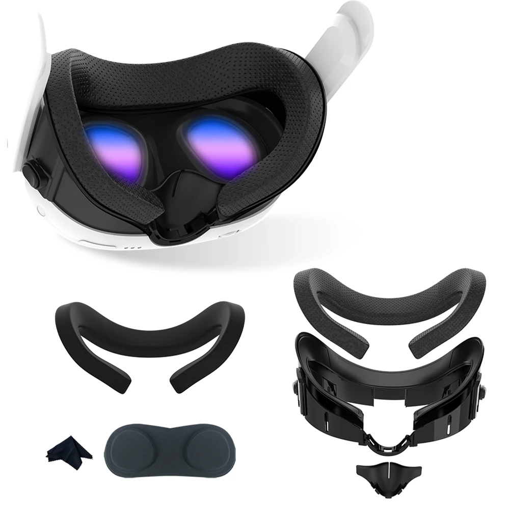 6 in 1 FOR Meta Quest 3 VR Comfort Kit Premium PU Leather Face Mask Cover Ice Silk Fabric Pad Durable Enhanced Facial Interface