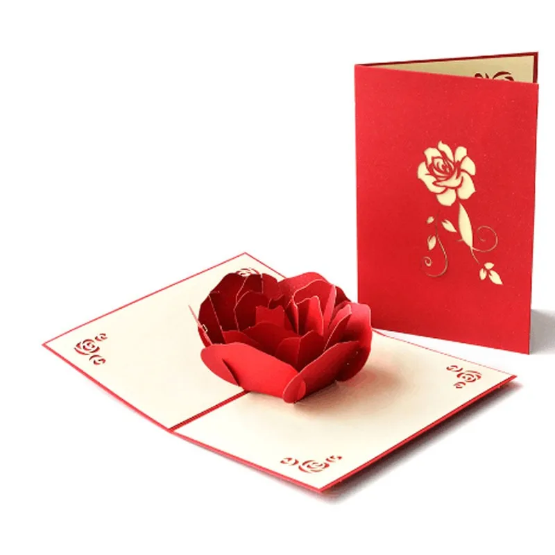 1PC 3D Stereo Rose Greeting Cards Wedding Invitations Blessing Cards Couple Gifts Romantic Roses Love Greeting Cards