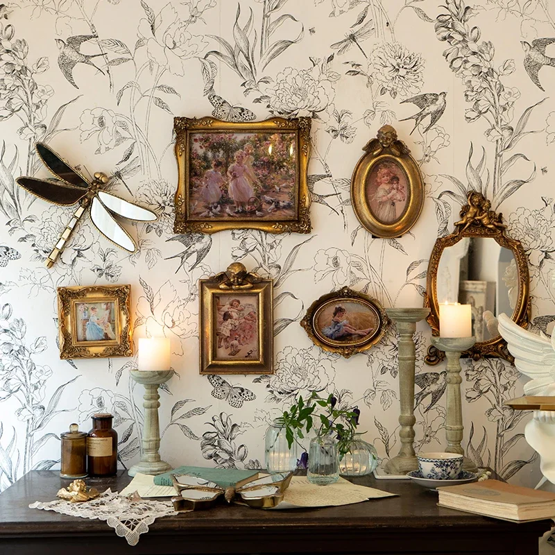 إطار صور مرآة على الطراز الأوروبي القديم لمسكن المنزل يبقى في الجدار ديكور الأدب والفن جدار صور فاخر
