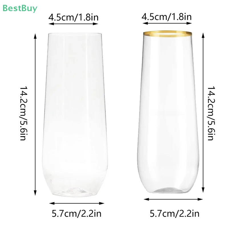 5PCS Gold Rimmed Champagne Cup Wine Glass Disposable Durable Party Wedding Festival Bar Wine Cup Bar Cocktail Drink Juice Cup