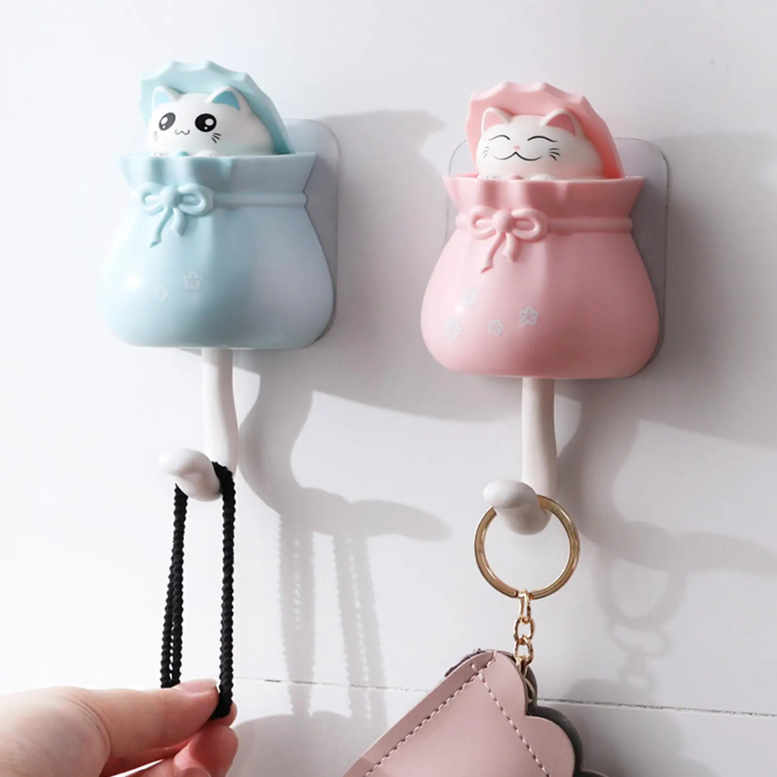 Adhesive Wall Hooks Plastic Cat Pop Out Coat Towel Holder No Drilling for Door Cabinet Closet Spaces