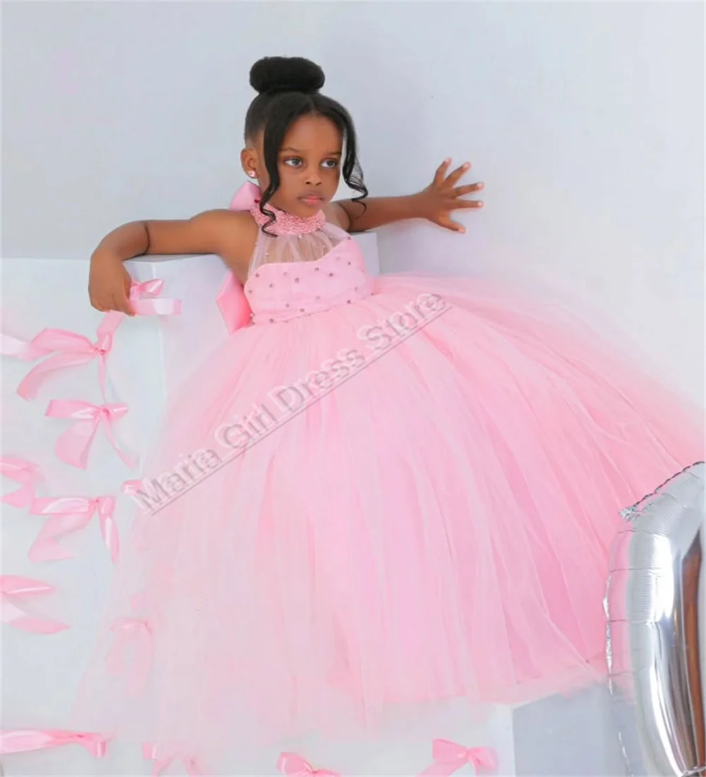 فستان بناتي بدون أكمام بدون ظهر على شكل فراشة فستان فتاة الزهور الجميل وردي مناسب لحفلات الزفاف وأعياد الميلاد والعشاء