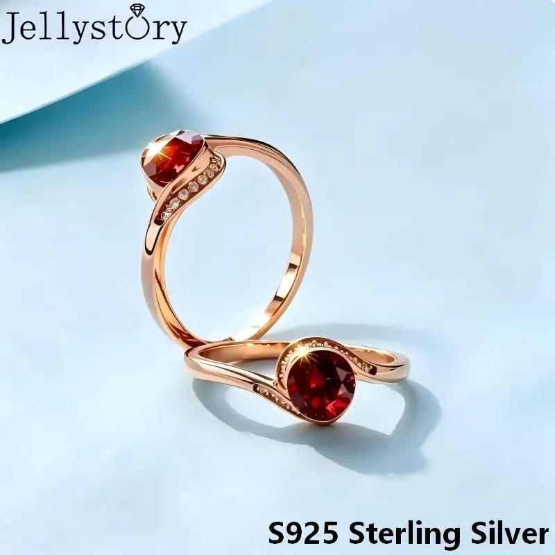 Jellystory 1ct Moissanite Solitaire Ring, S925 Sterling Silver Round Bezel Setting, Dazzling Fine Jewelry Present for Women