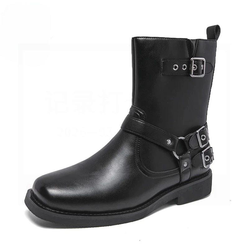 

Designer Men's Boots Trend Metal Decoration Leather Boots Punk Style Motorcycle Boots Men Fashion Comfortable Rock Boot Zapatos