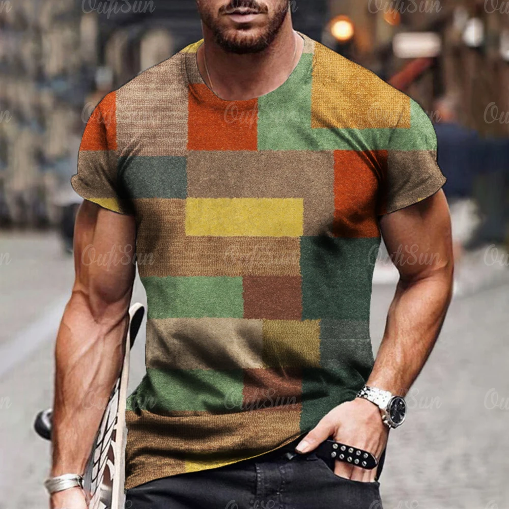 Summer 3D Printing T-Shirt for Men Simple Check Stripe Pattern Cool Breathable Short Sleeves Trendy Casual Tshirt Oversized top image 6