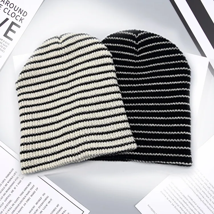 2025 Headwear Head Cap Hugger Toque Stocking Watch Autumn Winter Striped Woolen Knitted Cold Hat Soft Warm Comfortable 7M47