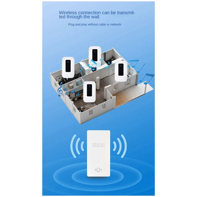 جرس باب لاسلكي مقاوم للماء يعمل بالطاقة الذاتية 38 غنية جرس باب منزلي خارجي مع عرض درجة الحرارة أبيض (الاتحاد الأوروبي) متين