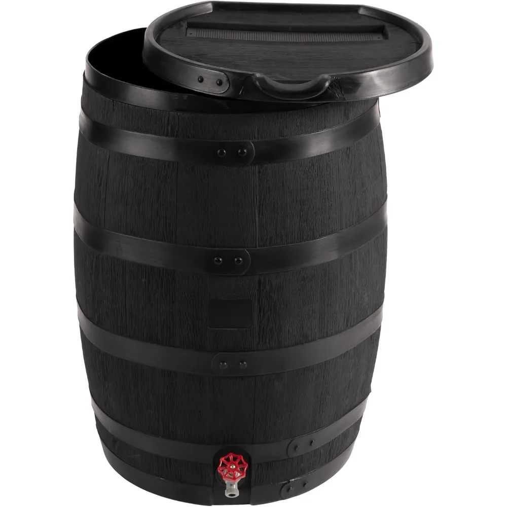 Premium 55-Gallon Eco Rain with Removable Lid, Flat Back Rain Water Collection , Made with 100% Recycled Plastic