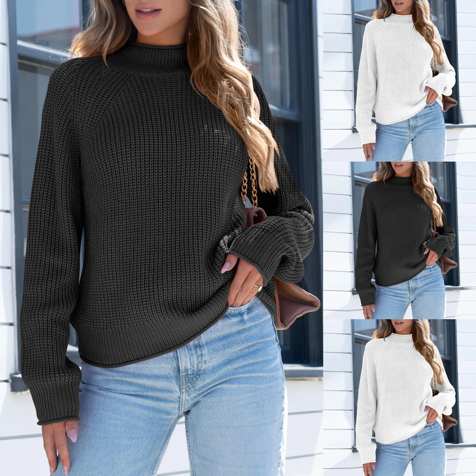 Women's 2024 Fall Turtleneck Oversized Sweaters Casual Loose Chunky Warm Knit Pullover Sweater Top Winter Condiment Sweatshirt