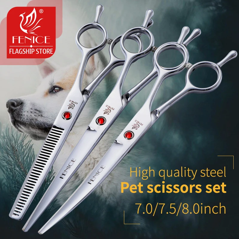 Fenice 7/7.5/8 inch Professional Pet Dogs Grooming Scissors Set Straight&Curved&Thinning Shear Scissors Kits For Dogs