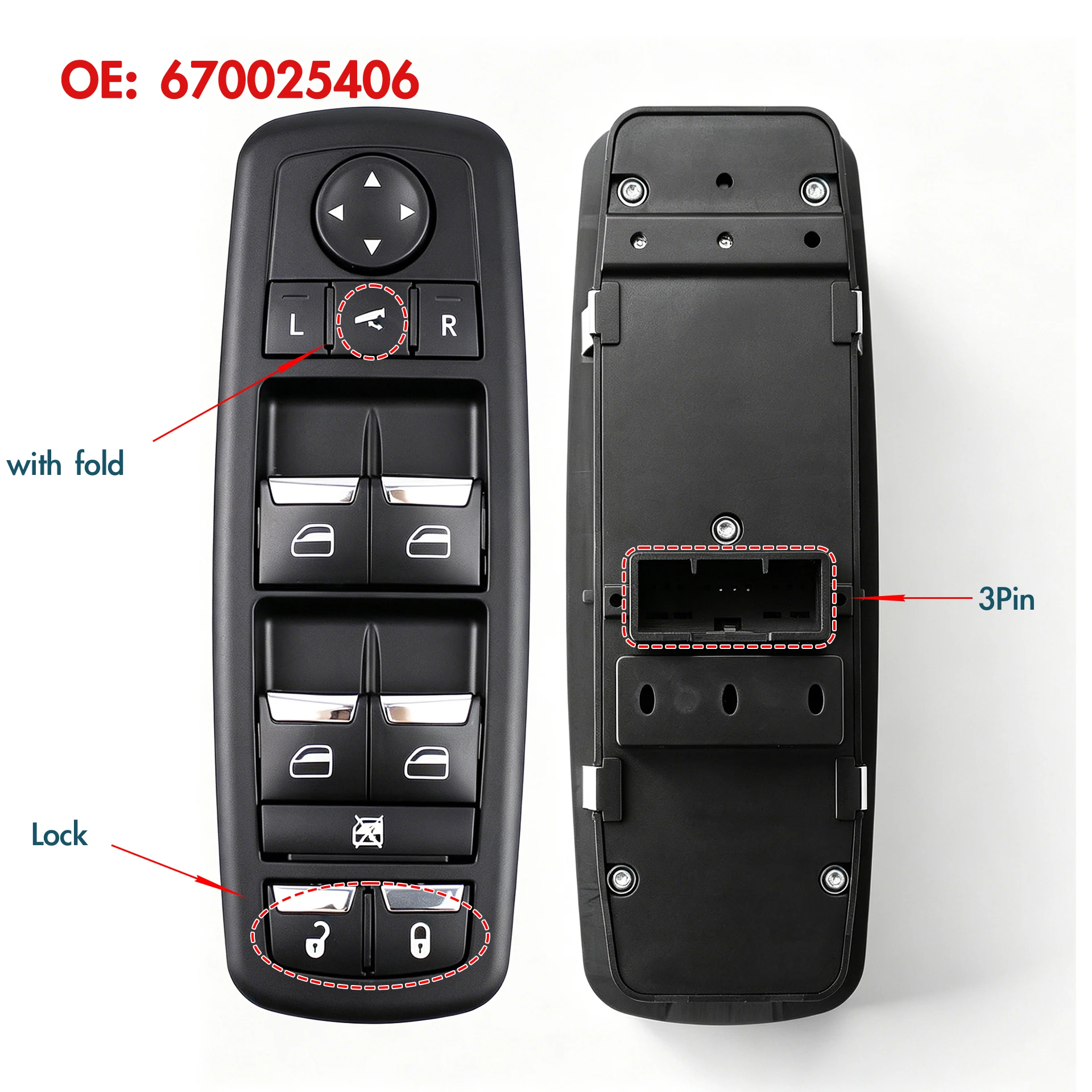 3Pin 670025406 For Maserati Ghibli Diesel Quattroporte GTS,Driver Side Electric Power Master Window Switch Lifter Control Button