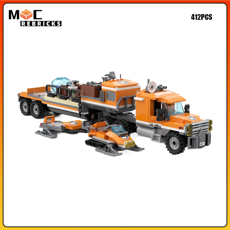MOC Heavy Duty Arctic Supply Truck Building Blocks Polar Expedition Cargo Vehicle Model Snow Freight Transport Toy Adult