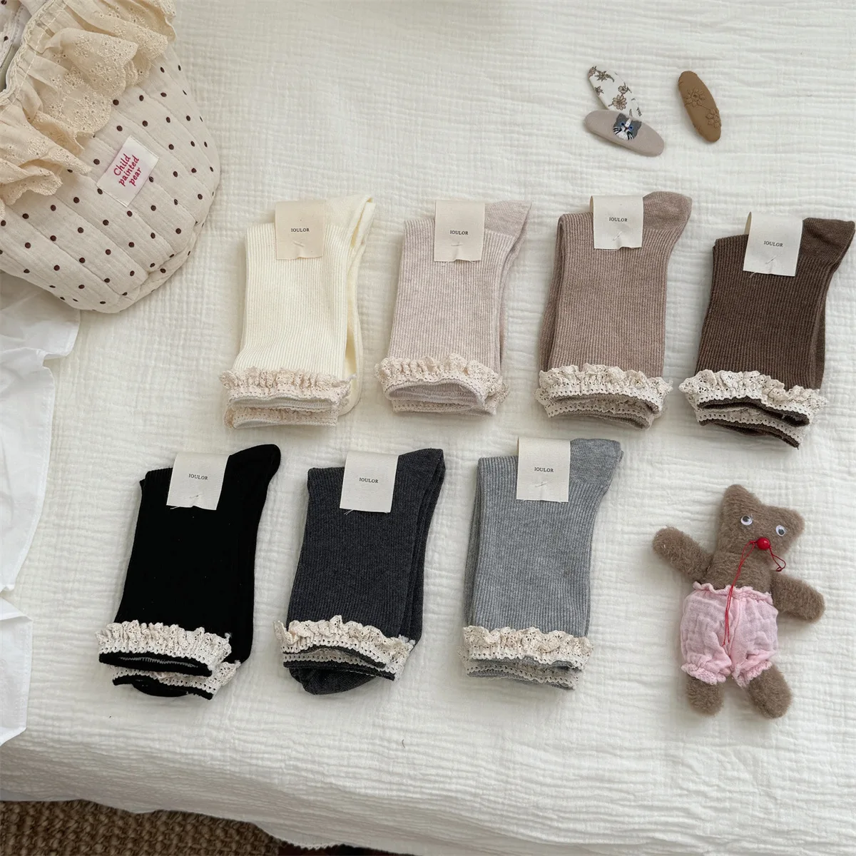 

5 Pairs Ladie's Socks Set Random Color Simple Sweet Lace Korean Fashionable Versatile Middle Tube Socks JK Lolita Socks For Girl