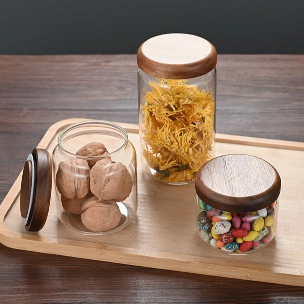 

Acacia Wood Lid Sealed Jar Kitchen Supplies Transparent Glass Storage Jar Multi-size Food Storage Container for Spice Sugar
