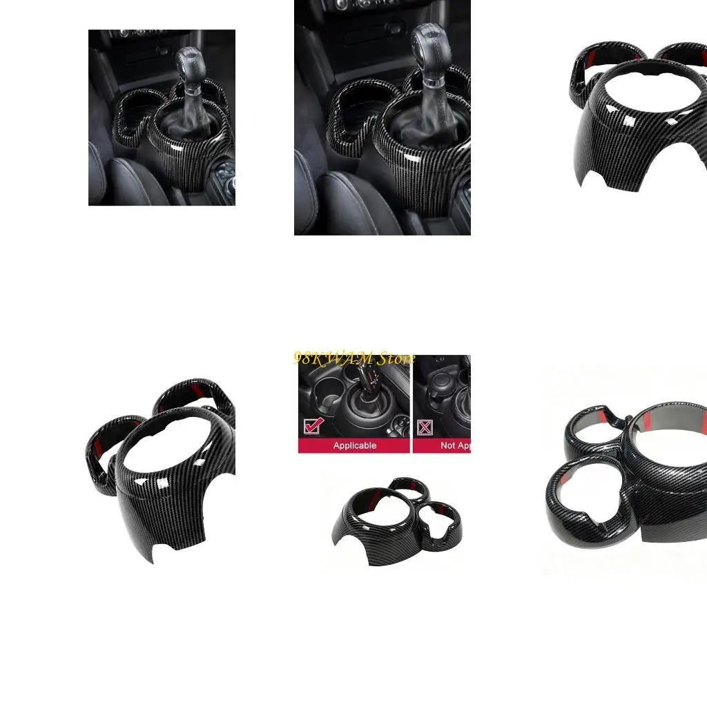 Center Console Cover for F55 F56 F57 Gear Lever and Cup Area, Carbon Fiber Adhesive-Backed Molded Accent Panel Set 68UF