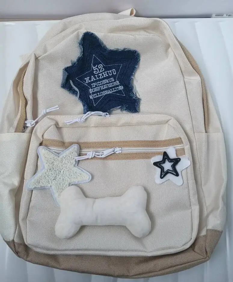 2025 Trendy Letter Embroidery Bags For Women Casual Students Sweet Preppy Schoolbags Y2k Star Bone All Match Backpacks Japanese