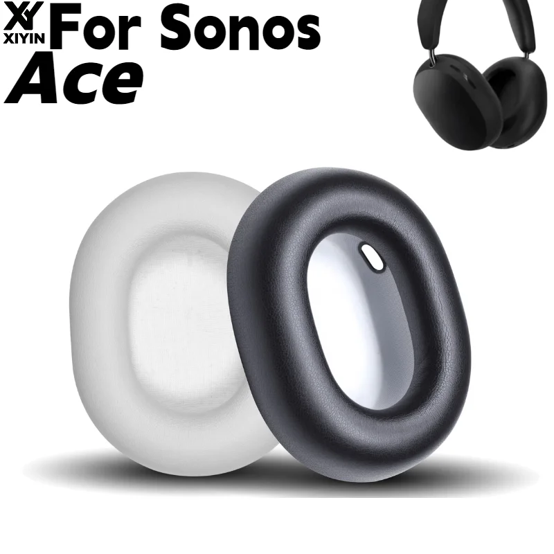 Replacement Magnetic Attraction Memory Sponge Protein Leather Earpads For Sonos Ace Gaming Headset, White & Black