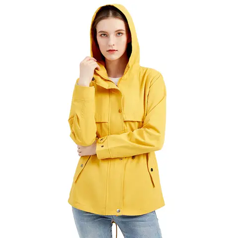 Spring/Autumn 2026 Windbreaker, Mid-length Women Hooded Jacket, Waist-tight Outdoor Raincoat Fashion Slim Women's Coat
