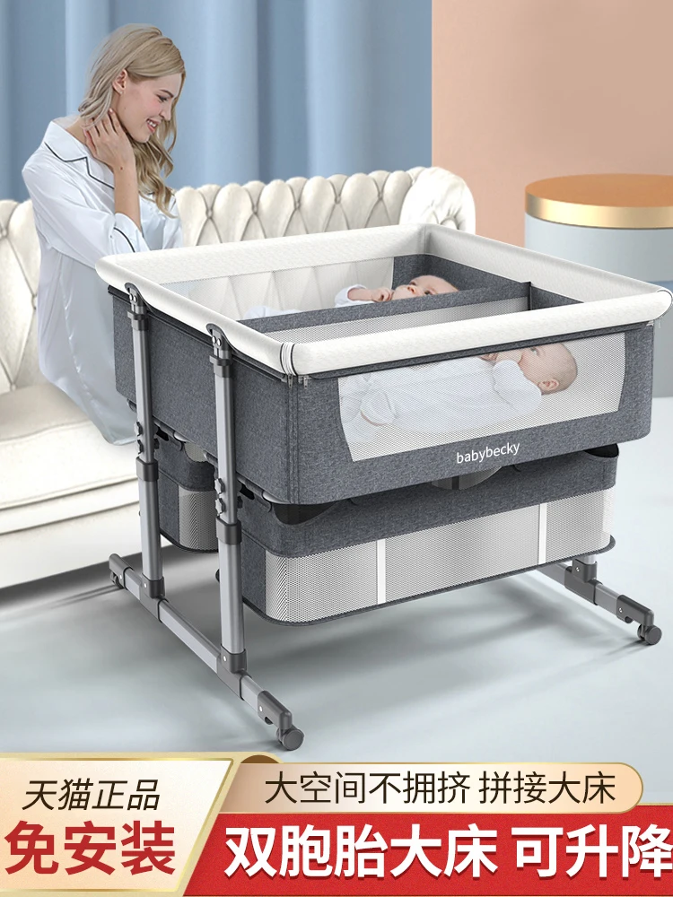 Twin crib cradle crib bedside bed mobile crib sleeping basket bb bed newborn double bed splicing queen bed