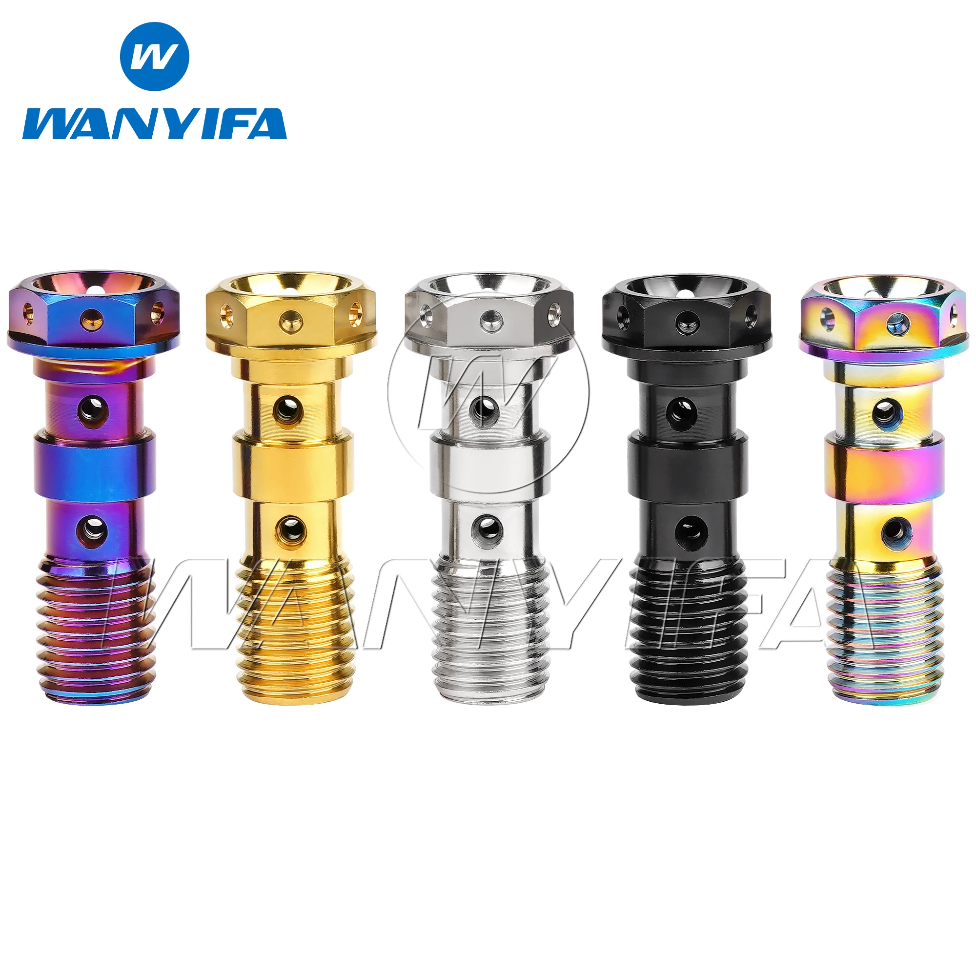 Wanyifa Titanium Bolt M10 Pitch1.0/1.25mm Flange Hex Head Oil Pipe Double Holes Screw for Motorcycle Brembo Brake Dual Line