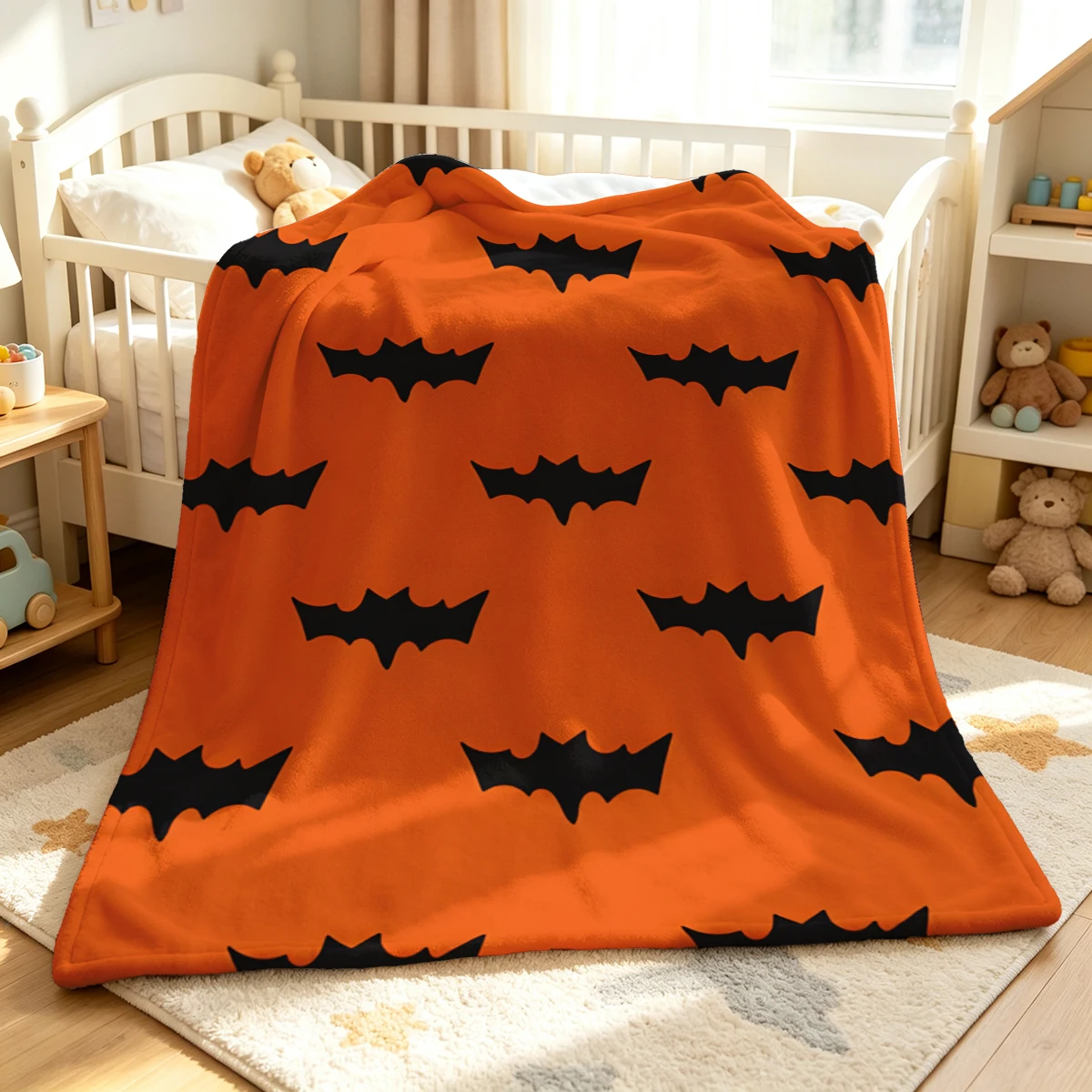Orange Jagged Bat Winter Summer Flannel Blanket Throw Fleece Soft Fuzzy Plush Cozy Fleece Blankets for Sofa Ideal Gifts