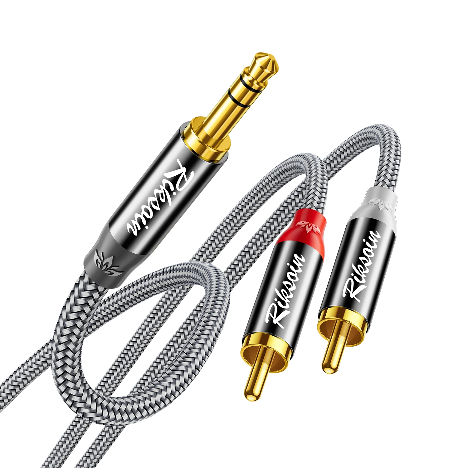 Cable de Audio Riksoin de 3.5mm a 2 RCA, Estéreo de Alta Fidelidad, Chapado en Oro, Cable en Y con Trenzado de Nailon para Amplificador/Altavoz/DJ/Tocadiscos/TV/Auto/Teléfono