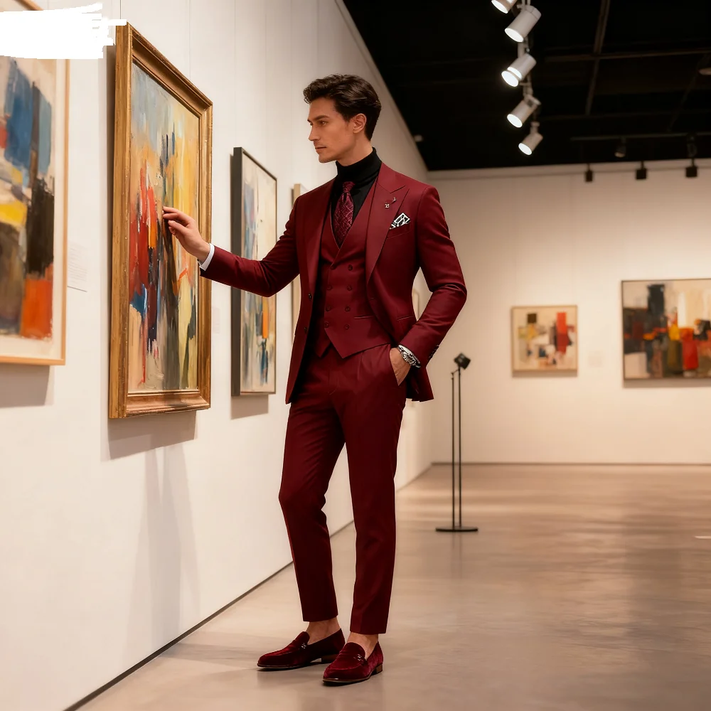 

Elegant Pink 3 Piece Slim Fit Men's Suits with Vest And Pants for Wedding Groom Tuxedo Prom Formal Male Party Business Blazer