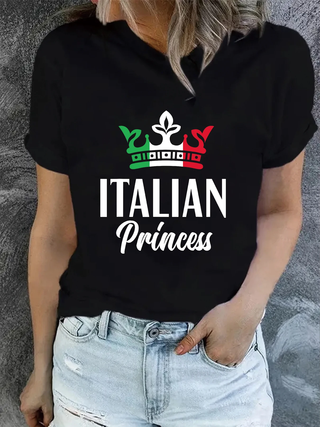 Italy and Crown Creative Design Women\'s T-shirt Top Summer Round Neck Short Sleeve Fashion Graphic T Shirt