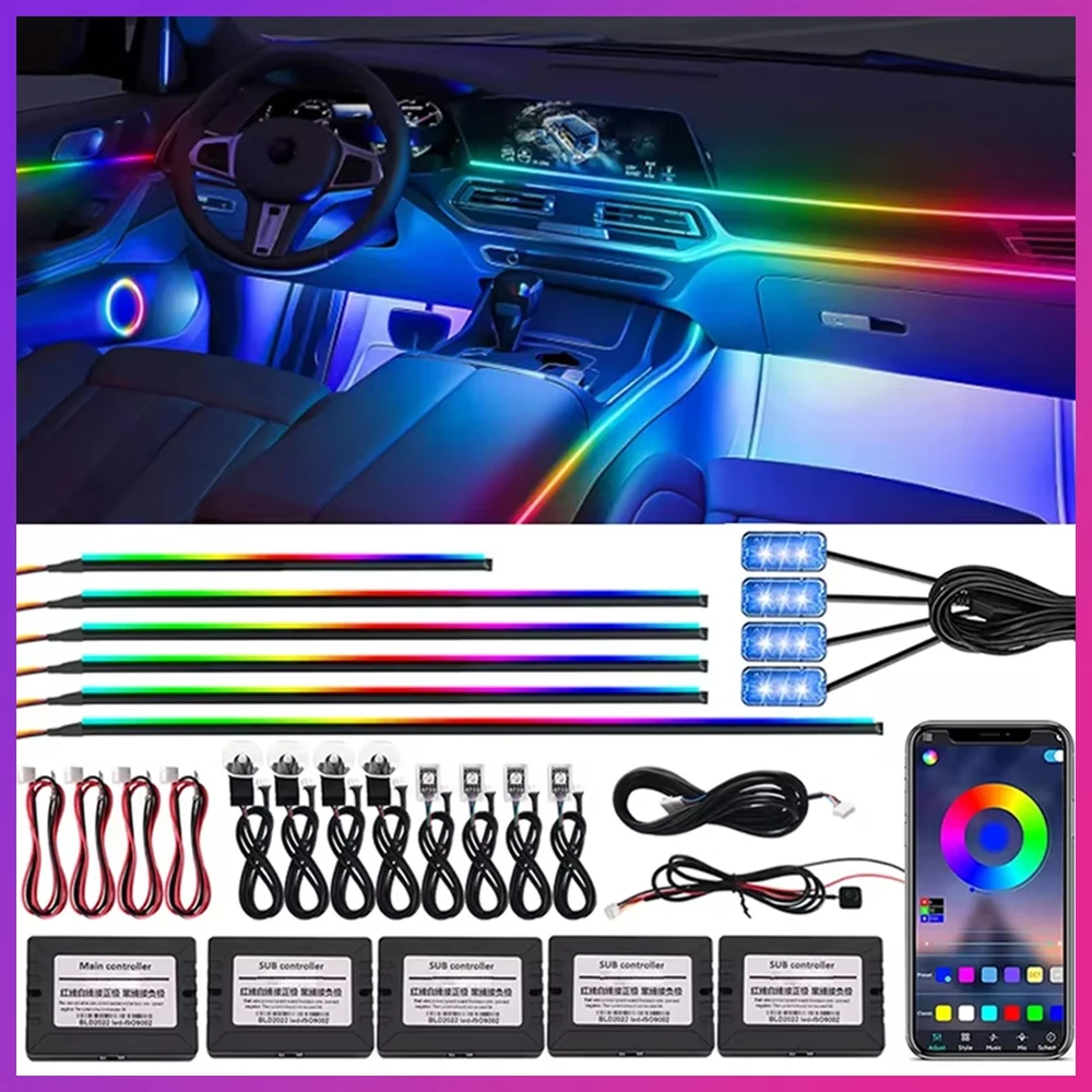 

Светодиодный внутренний светильник, 64 варианта цвета, автоматическое освещение, динамические эффекты, управление через приложение, несколько настроек, скрытая акриловая лента