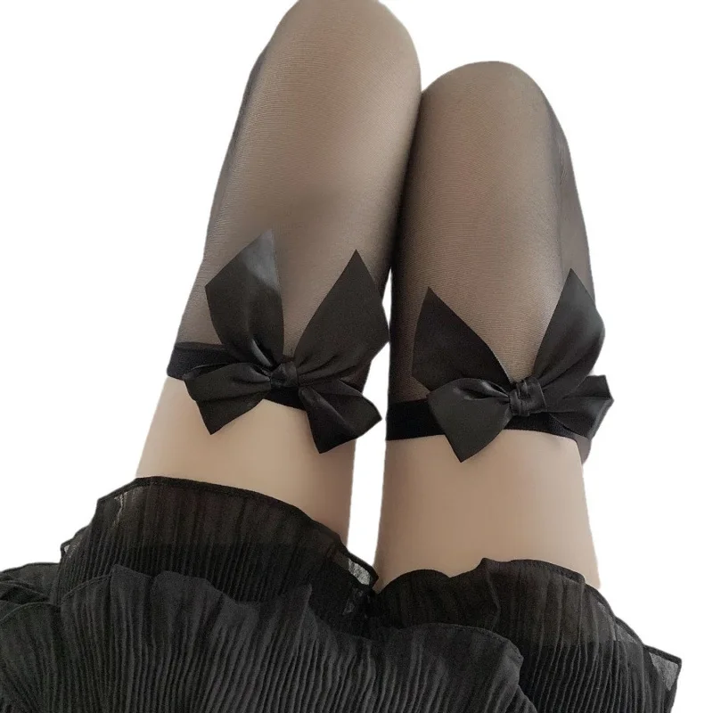 جوارب عالية الفخذ سوداء رفيعة للغاية مثيرة، جوارب بيضاء فوق الركبة، جوارب عالية من الدانتيل الأسود