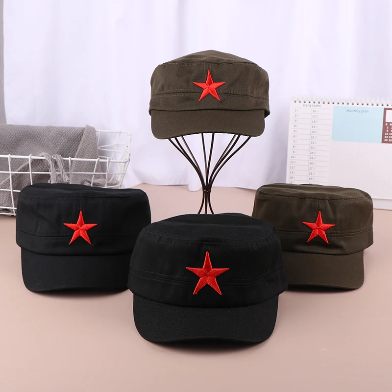 1pcs Fabric Black/ArmyGreen Solid Colors Men Women Army Cap Cadet Military Patrol Hat Golf Driving Red Star Pentagram Casual Hat