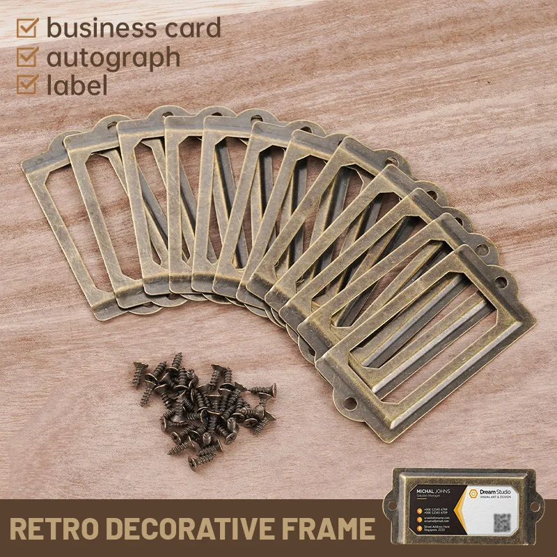 12Pcs Office Library File Drawer Cabinet Card Tag Label Holder Frame Handle with Screws Retro Drawer Label Tag Name Card Holder