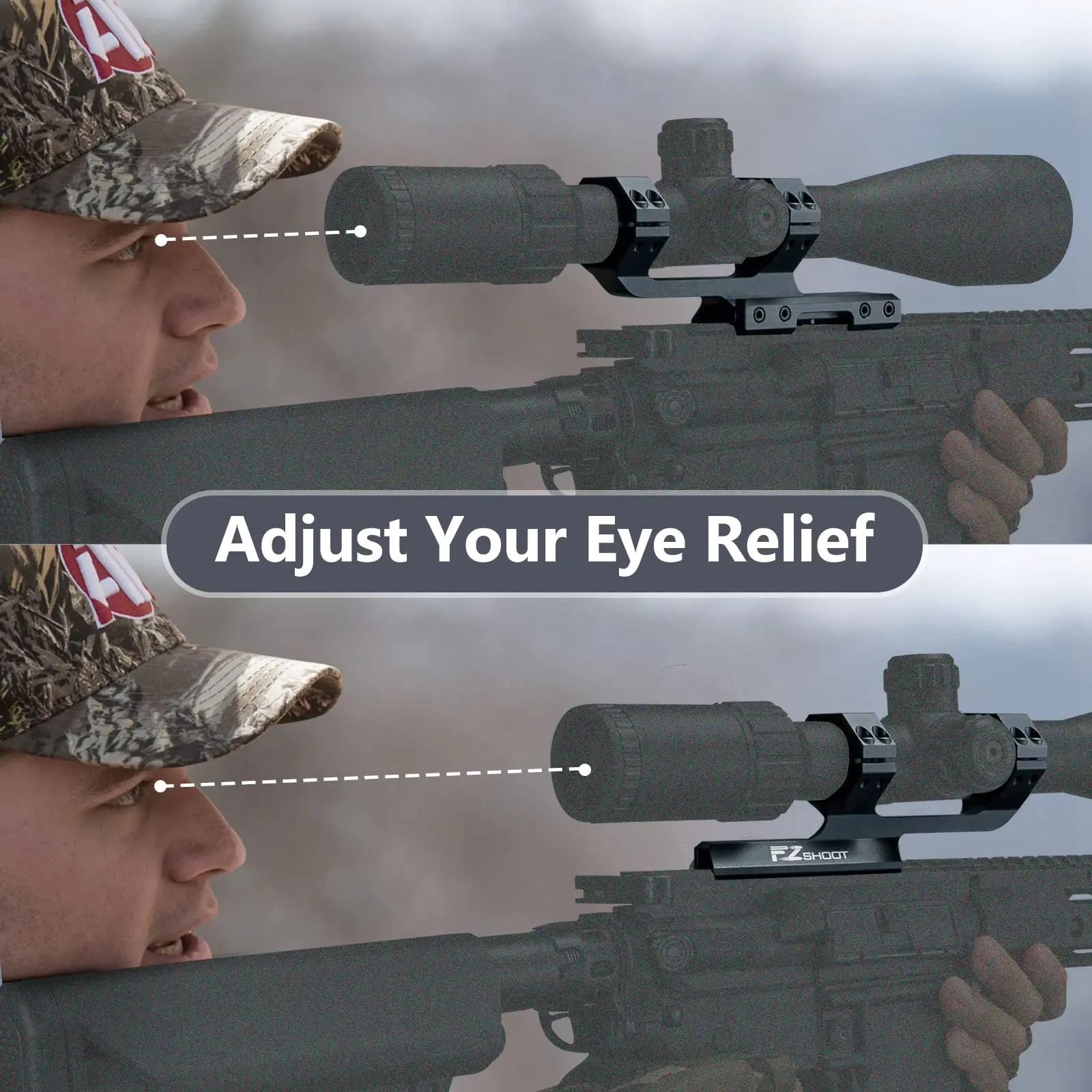 EZshoot Cantilever Offset Scope Mount 1 inci 30mm Dual Rings Adjustable Base Mengurangi Dampak Rekoil Pada Bidikan