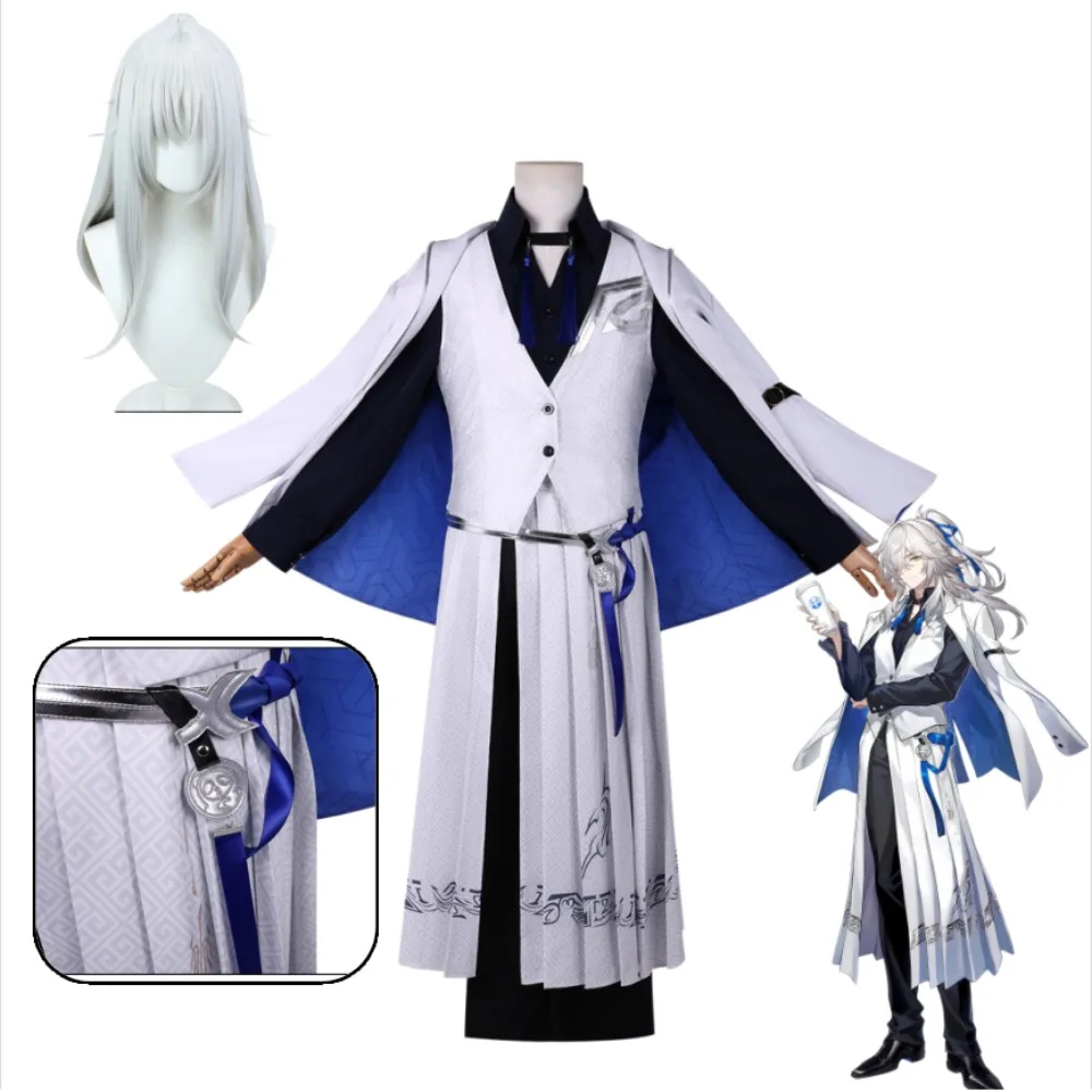 

Honkai Star Rail X ChaPanda Jing Yuan Cosplay Costume White Suit Jacket with Belt Adult Men Halloween Comic Con Carnival Outfit