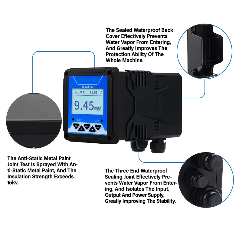 Water Quality Liquid Dissolved Oxygen DO Sensor Controller Transmitter Monitor Tester Aquaculture Sewage Wastewater Treatment